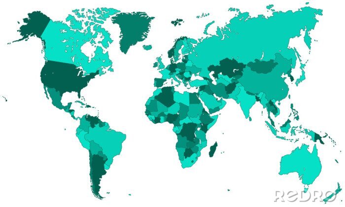 Fototapete Weltkarte - einzelne Länder in Türkis