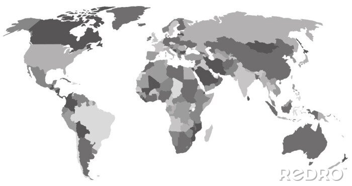 Fototapete Weltkarte in grauen Farbtönen