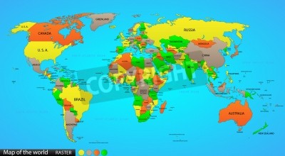 Fototapete Weltkarte in grellen Farben
