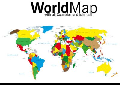 Fototapete Weltkarte mit allen Ländern