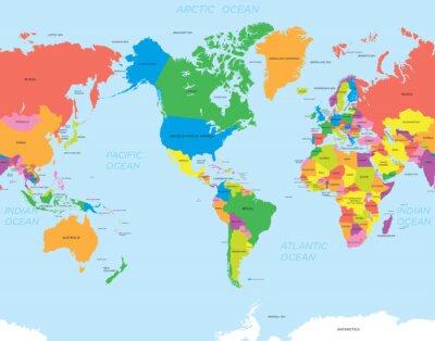 Fototapete Weltkarte mit Amerika im Zentrum