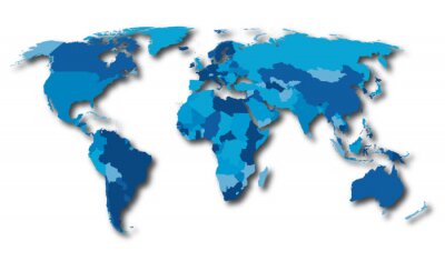 Fototapete Weltkarte mit blauen Ländern