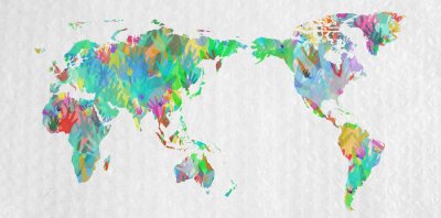 Fototapete Weltkarte mit bunten Handabdrücken