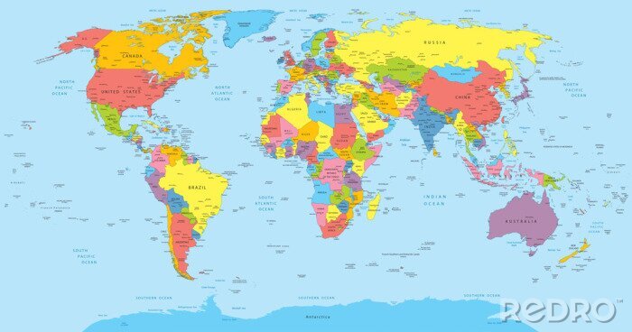 Fototapete Weltkarte mit bunten Ländern