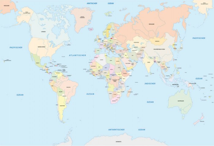 Fototapete Weltkarte mit deutschen Aufschriften