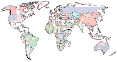 Fototapete Weltkarte mit Fahnen