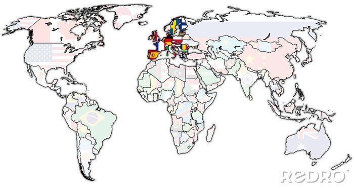 Fototapete Weltkarte mit Flaggen
