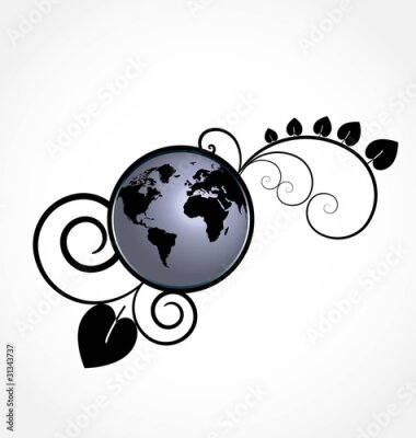 Fototapete Weltkarte mit floralen Design