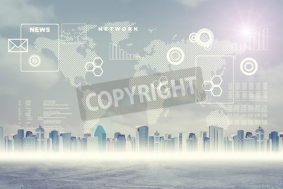 Fototapete Weltkarte mit Gebäuden