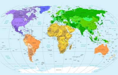 Fototapete Weltkarte mit grünem Eurasien