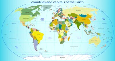 Fototapete Weltkarte mit Hauptstädten