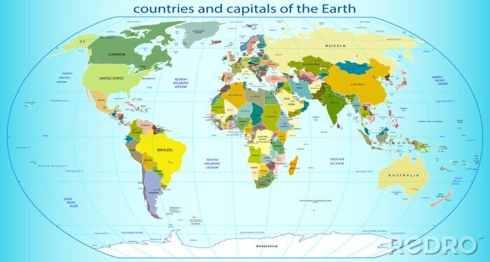 Fototapete Weltkarte mit Hauptstädten