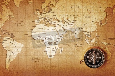 Fototapete Weltkarte mit Kompass rechts