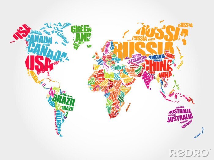 Fototapete Weltkarte mit Ländernamen