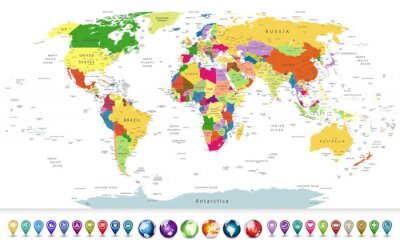 Fototapete Weltkarte mit Navigationssymbolen