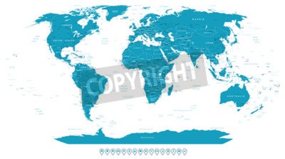 Fototapete Weltkarte mit Ortsmarkierungen