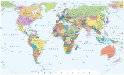 Fototapete Weltkarte mit politischen Grenzen