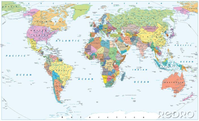 Fototapete Weltkarte mit politischen Grenzen