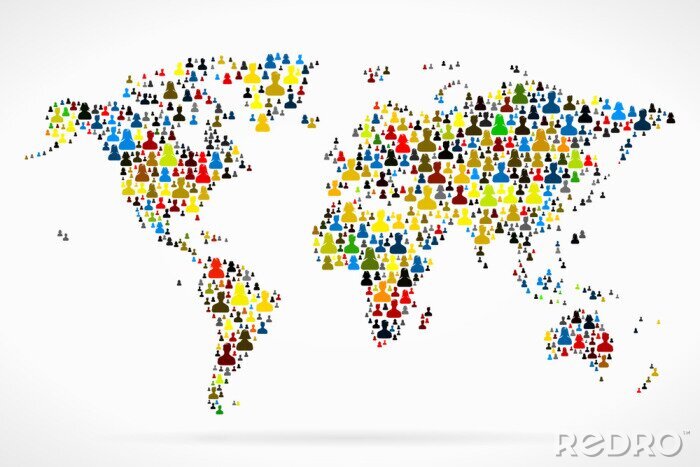 Fototapete Weltkarte mit Silhouetten von Menschen