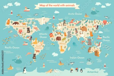 Fototapete Weltkarte mit Tieren