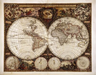 Weltkarte mit zwei Halbkugeln