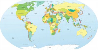 Fototapete Weltkarte politisch in grüner Farbe