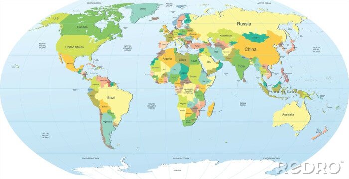 Fototapete Weltkarte politisch in grüner Farbe