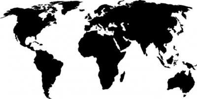 Weltkarte schwarz-weiß mit Konturen der Kontinente