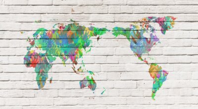 Fototapete Weltkarte vor dem Ziegelhintergrund
