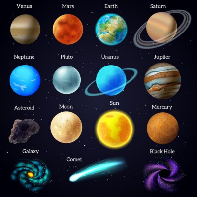 Weltraum mit Sternen und allen Planeten im System
