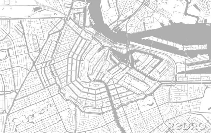 Fototapete White and grey vector city map of Amsterdam