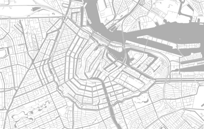 Fototapete White and grey vector city map of Amsterdam
