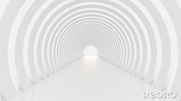 Fototapete White tunnel and light. 3d illustration, 3d rendering.
