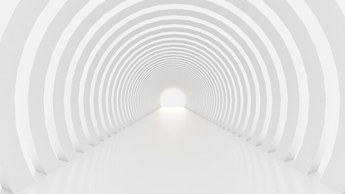 Fototapete White tunnel and light. 3d illustration, 3d rendering.