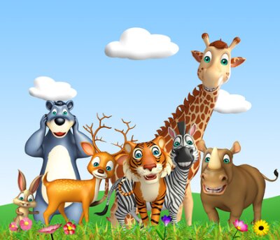Fototapete Wilde Tiere aus einem Cartoon