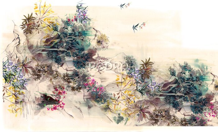 Fototapete Wildes Naturdickicht mit Blumen