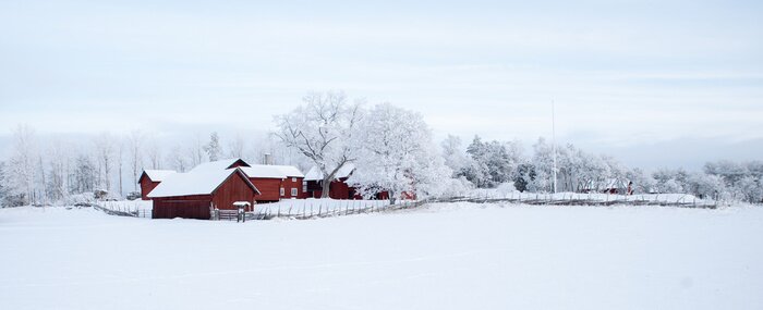 Fototapete Winterlandschaft mit Bauernhof