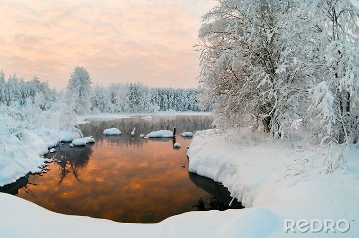 Fototapete Winterlandschaft mit See