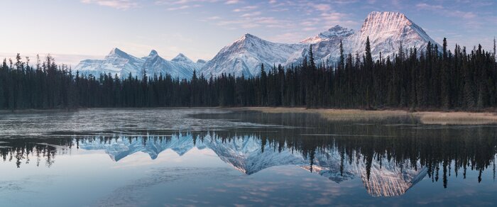 Fototapete Winterlandschaft mit Spiegelung der Rocky Mountains im Bow River
