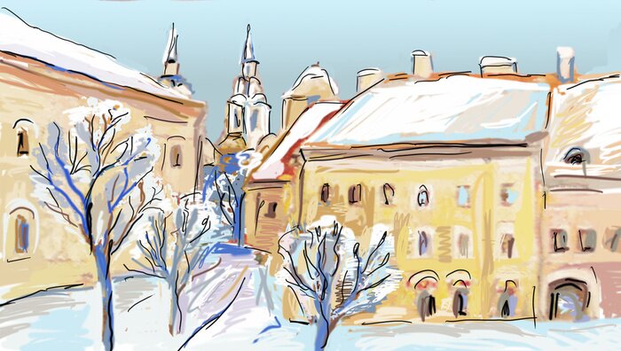 Fototapete Winterliche Skyline auf Illustration