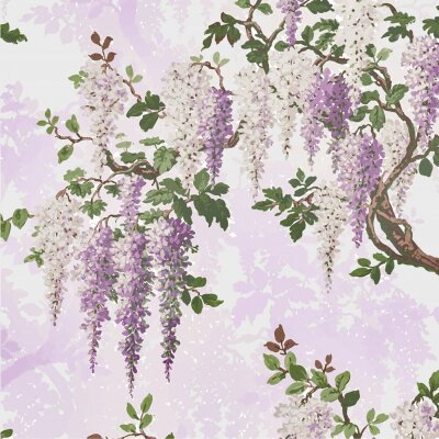 Fototapete Wisteria Lilac Pretty Bright Floral & Botanical Chinoiserie & Oriental Bold Vintage Traditional Flower design pattern