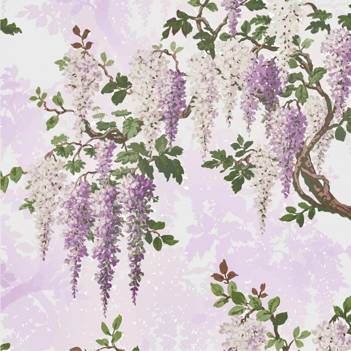 Fototapete Wisteria Lilac Pretty Bright Floral & Botanical Chinoiserie & Oriental Bold Vintage Traditional Flower design pattern