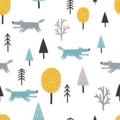 Wölfe und Bäume im skandinavischen Stil