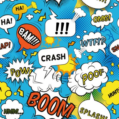 Fototapete Wolken mit Comic-Schriftzügen