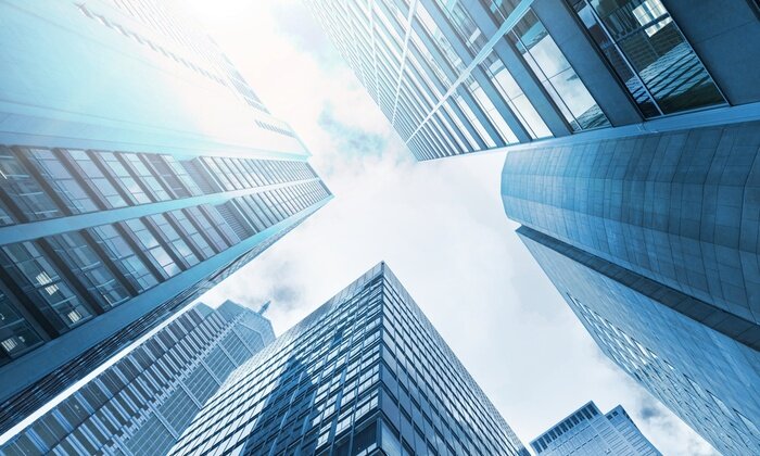 Fototapete Wolkenkratzer Ausblick aus Straße