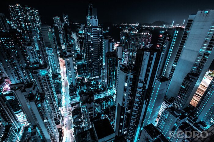 Fototapete Wolkenkratzer bei Nacht in Hongkong