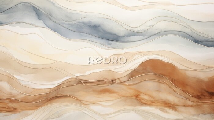 Fototapete Brown beige soft color gradient watercolor wave abstract background. Wavy elegant modern template design. AI Illustration for cosmetics nature concept, backdrop, textile, banner.