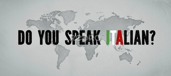 Fototapete Weltkarte mit Aufschrift „Sprechen Sie Italienisch?“