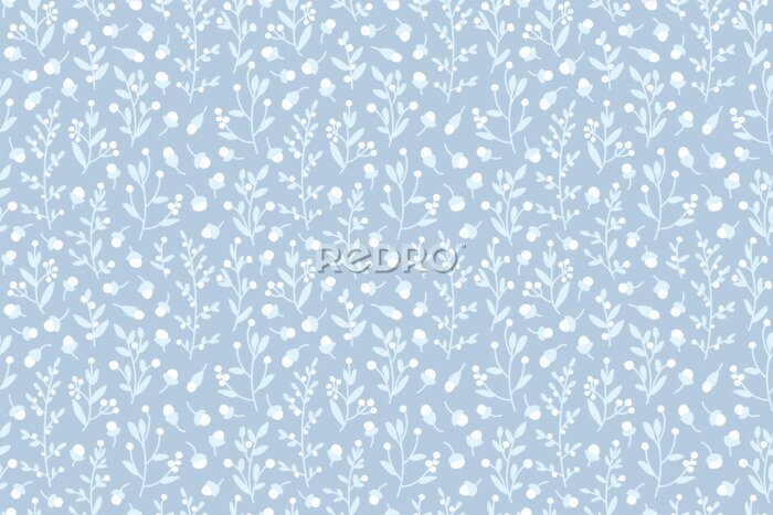Fototapete Zarte Feldblumen auf blauem Hintergrund