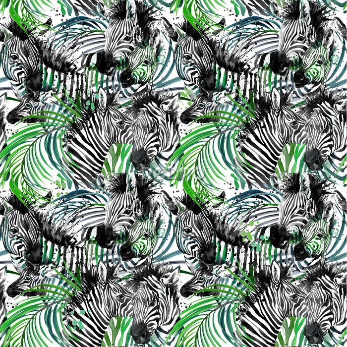 Fototapete Zebras inmitten von tropischen Blättern